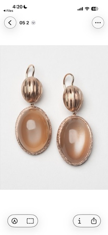 Rose gold ribbed bead and peach moonstone drop earrings
