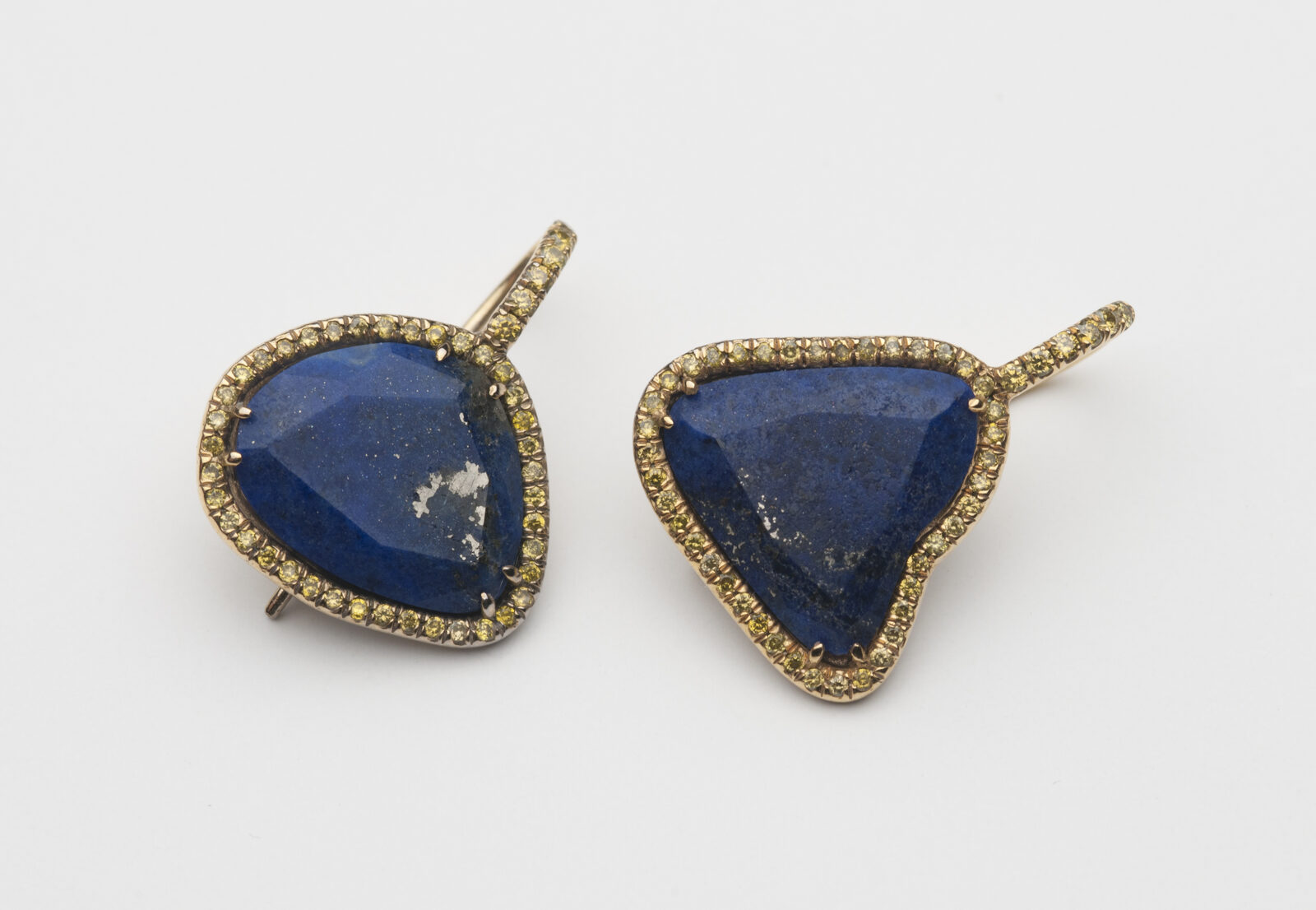 Lapis lazuli slice earrings with yellow diamond halo